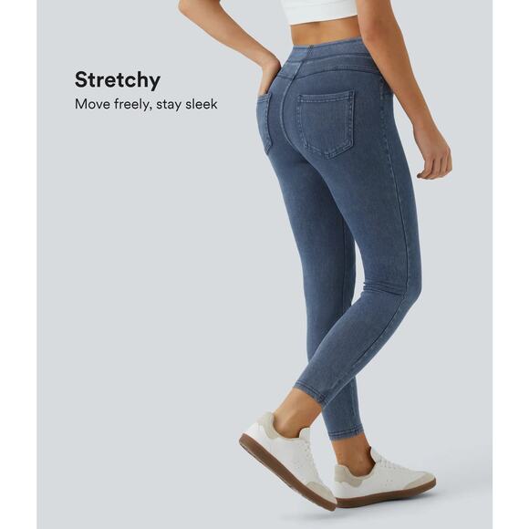 Halara Flex Stretch High Waisted Denim Casual Leggings 7/8 Length Blue XS - Picture 1 of 9